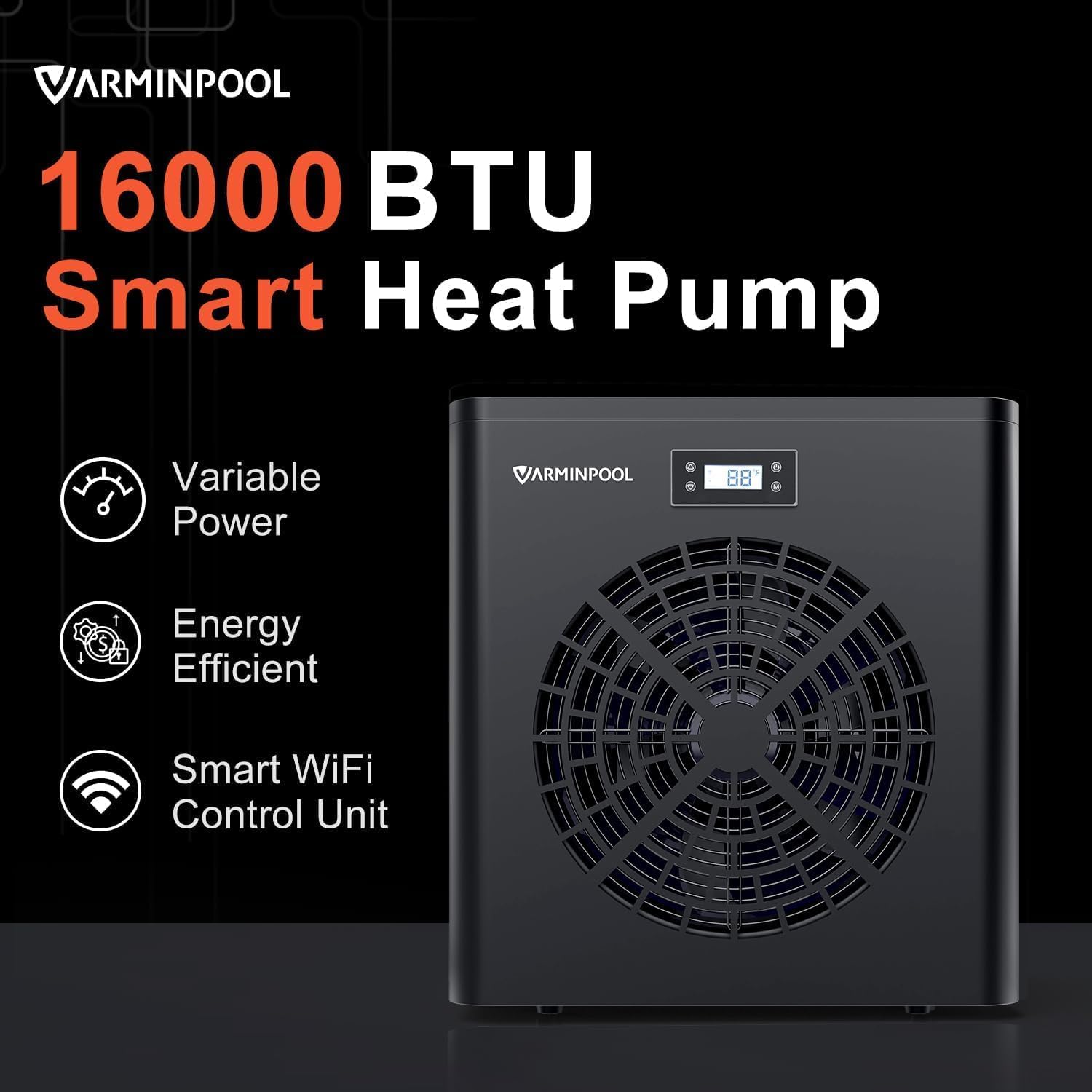 16000BTU Pool Heat Pump for Above Ground Pool, Electric Pool Heater for 5400 Gallons, WiFi Control, Smart Inverter, Titanium Heat Exchanger, 110V