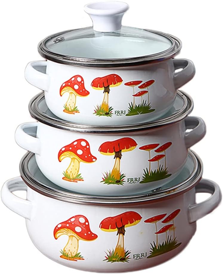 Household Enamel Soup Pot Milk Supplement Noodle Cooking Seasoning Stew 3-piece Universal Pots and Pans