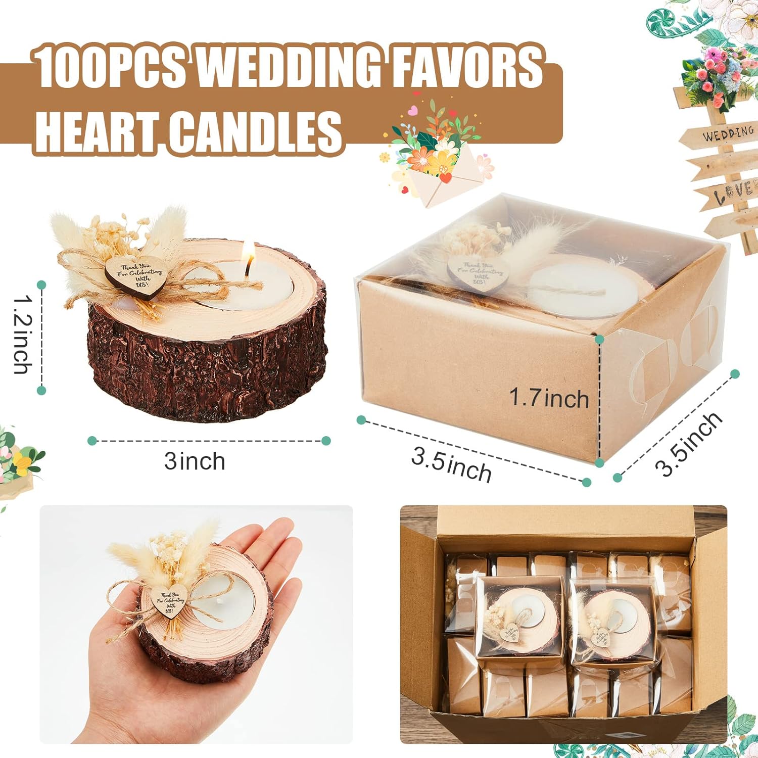 50 Pcs Wedding Favor Candle Holders Bridal Shower Favors Candles Rustic Wedding Favors Wedding Souvenirs for Guest Gifts Wedding Party Favors Wedding Decorations