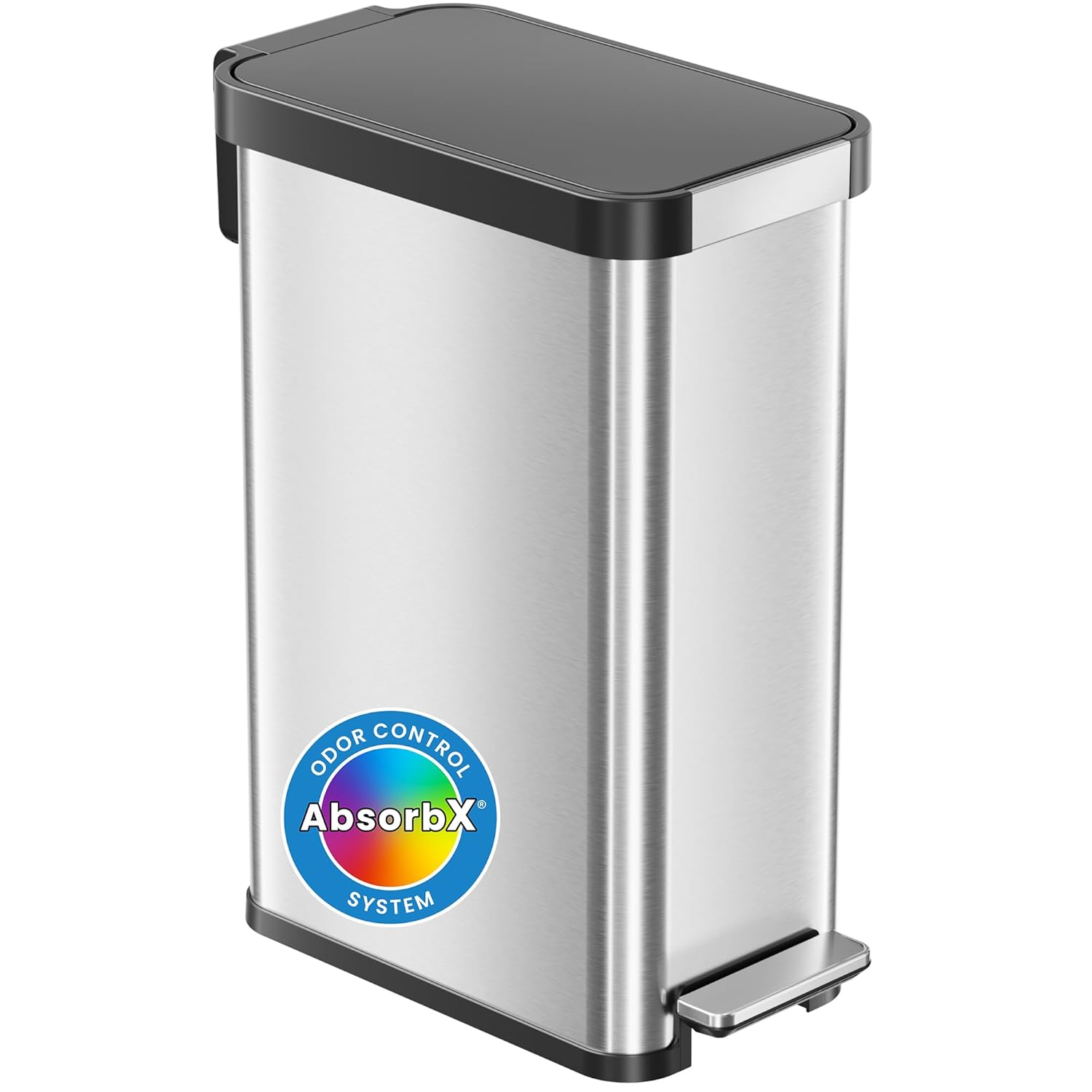iTouchless SoftStep 13.2 Gallon Step Trash Can with Odor Filter, Stainless Steel 50 Liter Space-Saving Pedal Garbage Recycle Bin for Kitchen, Home, Office, Silent and Gentle Open, Semi-Round