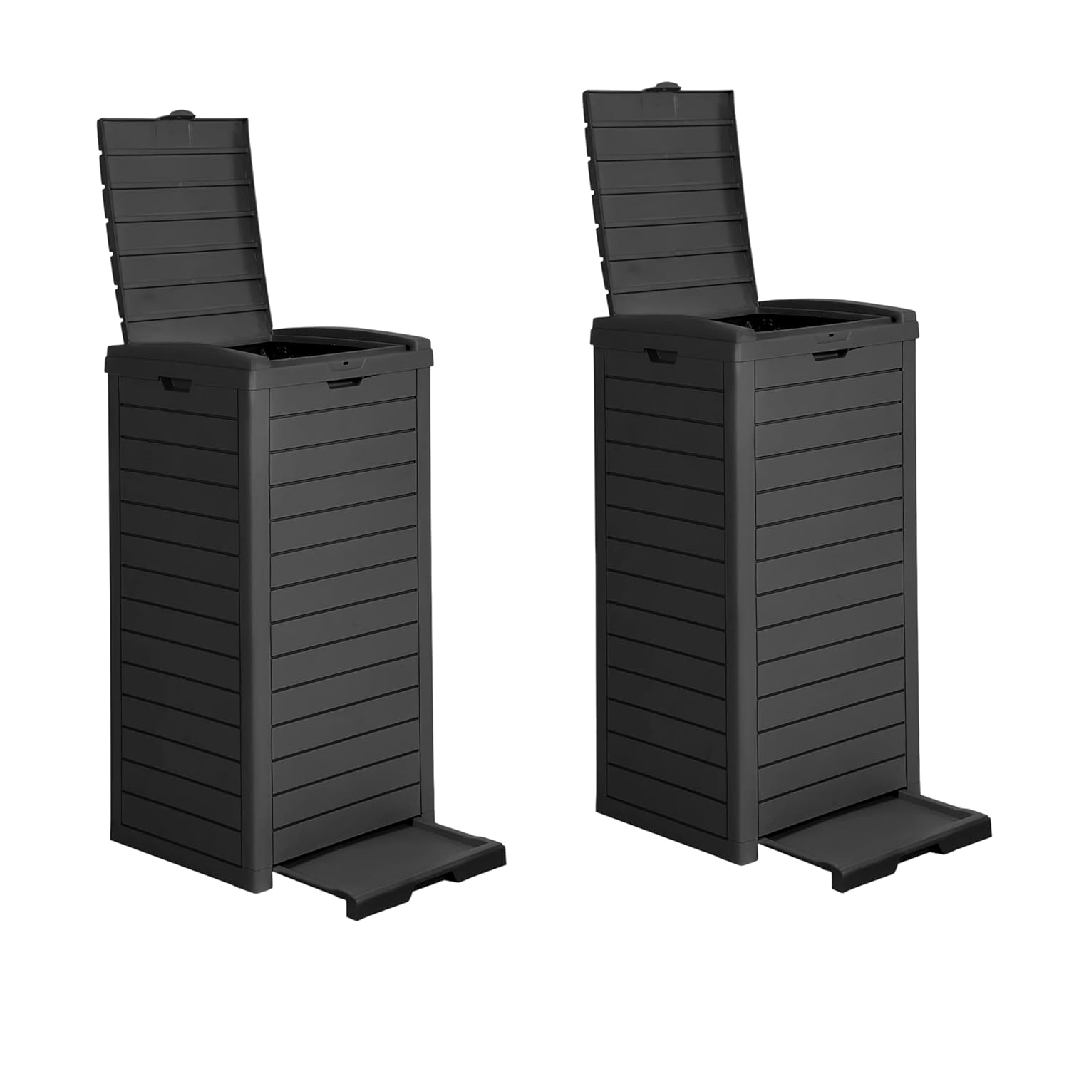 BTEXPERT Set of 2, 31 Gallon Outdoor Garbage Trash Can, Waterproof Resin Double Lid Drip Tray, Outside Trash Bin for Hideaway Patio Waste, Kitchen, Backyard, Deck, Black