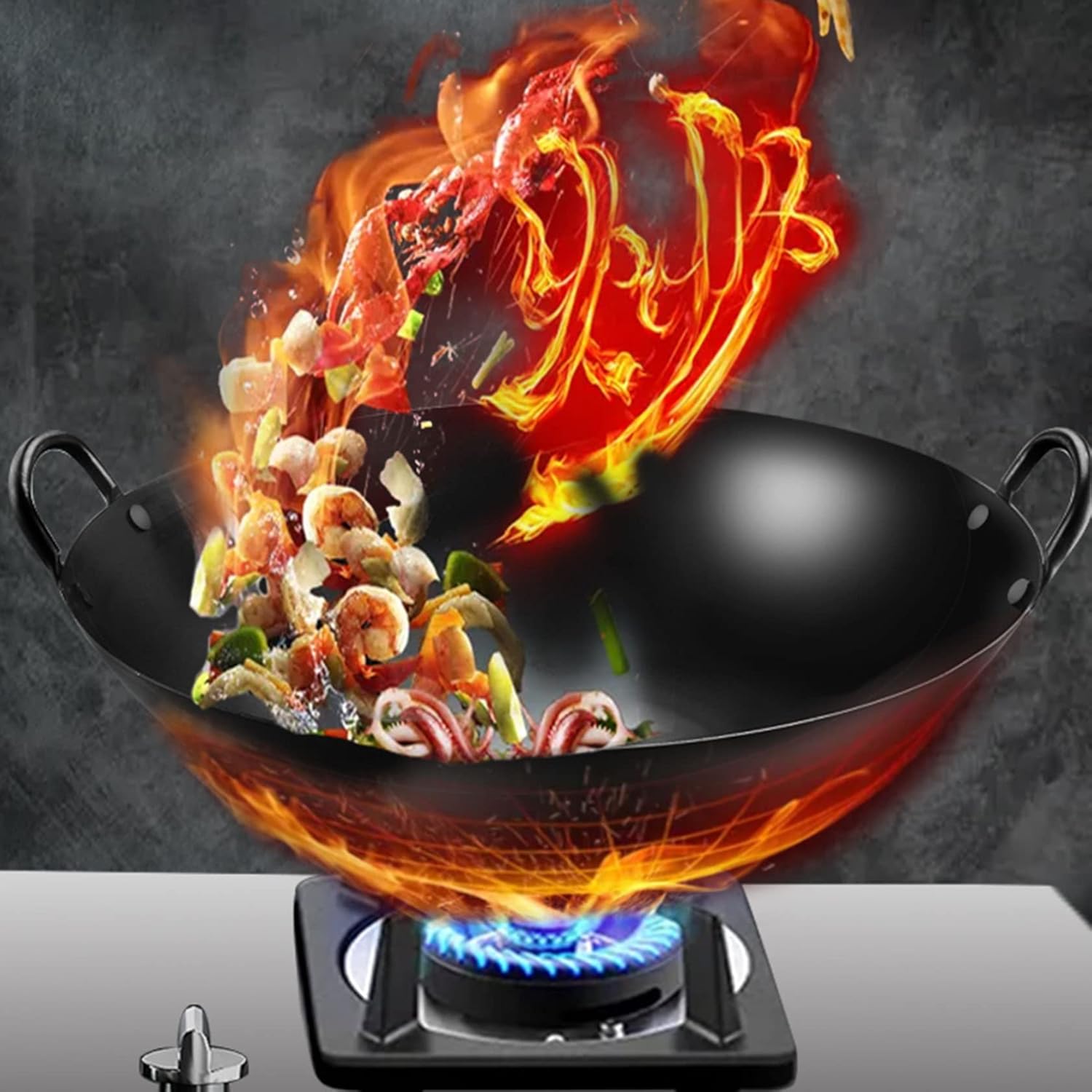 Cast Iron Wok, Double Ear Iron Wok, Household and Commercial Wok,60Cm,50cm