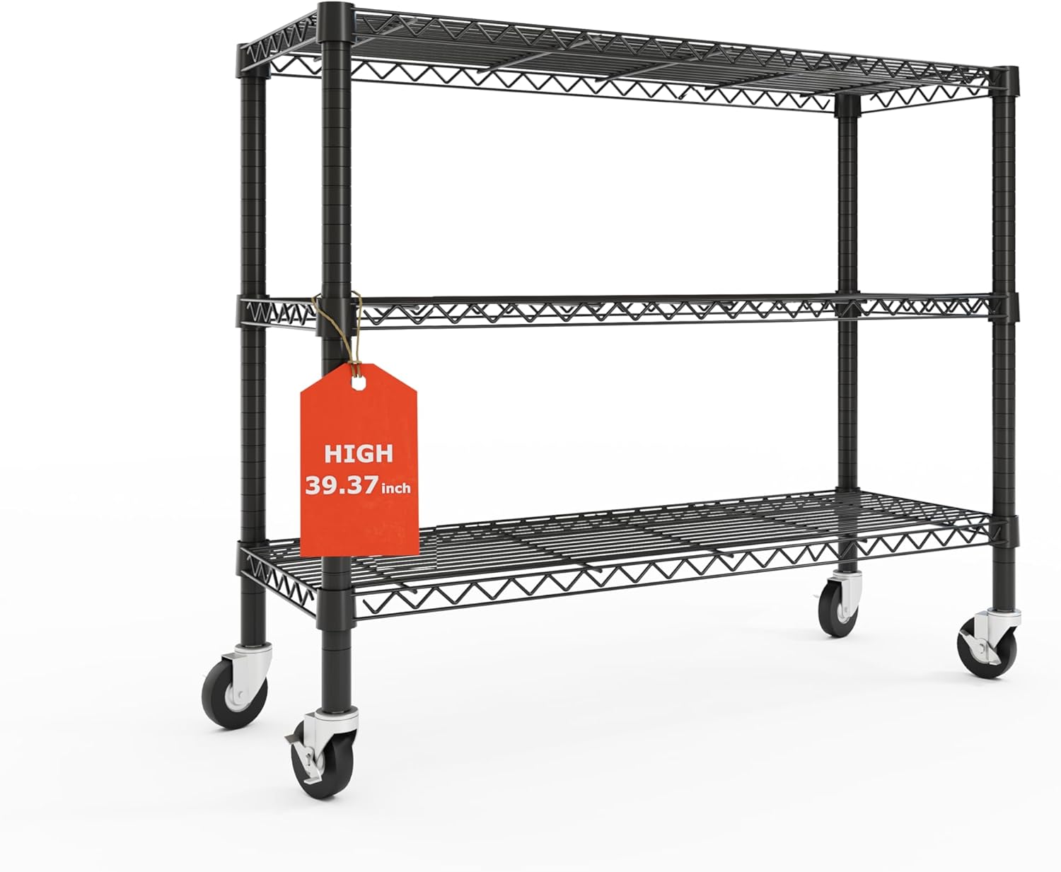 3 Tier Storage Shelves with Wheels Wide Wire Shelving Unit 39.37