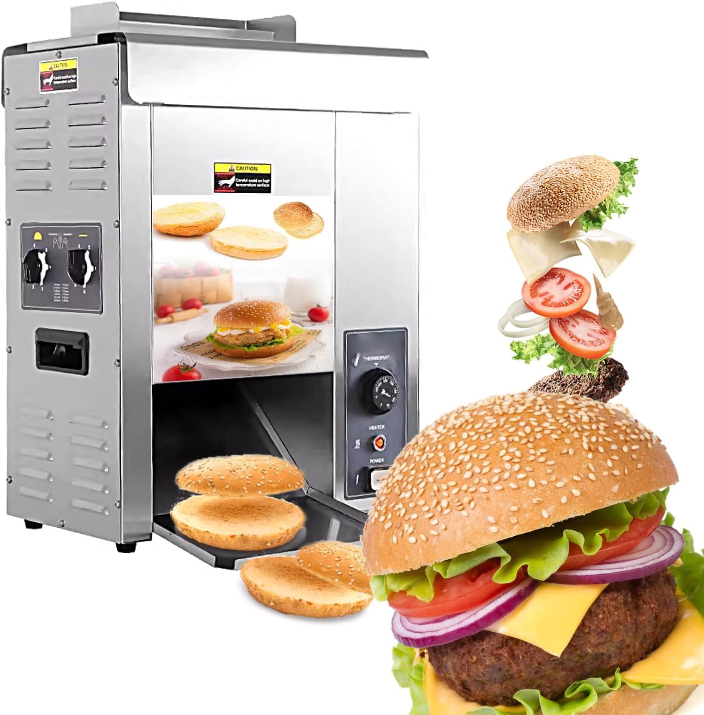 Kolice Commercial Fully Automatic Burger Machine, Electric Chain Type Toast/Bun/Bread Baking Heating Machine,Temperature Adjustable, Thickness Adjustable