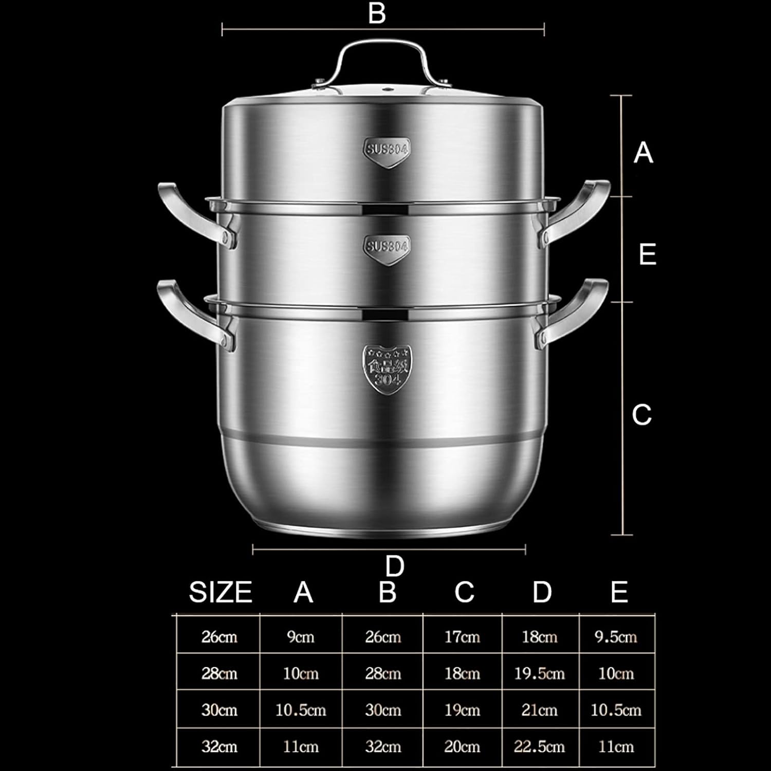 Steamer Pot Soup Pot Steamer,5-Layer Composite Pot Bottom,Steamed Seafood,Steamed Buns,Chicken Soup Cookware Pot Steamer Set/32Cm (32cm