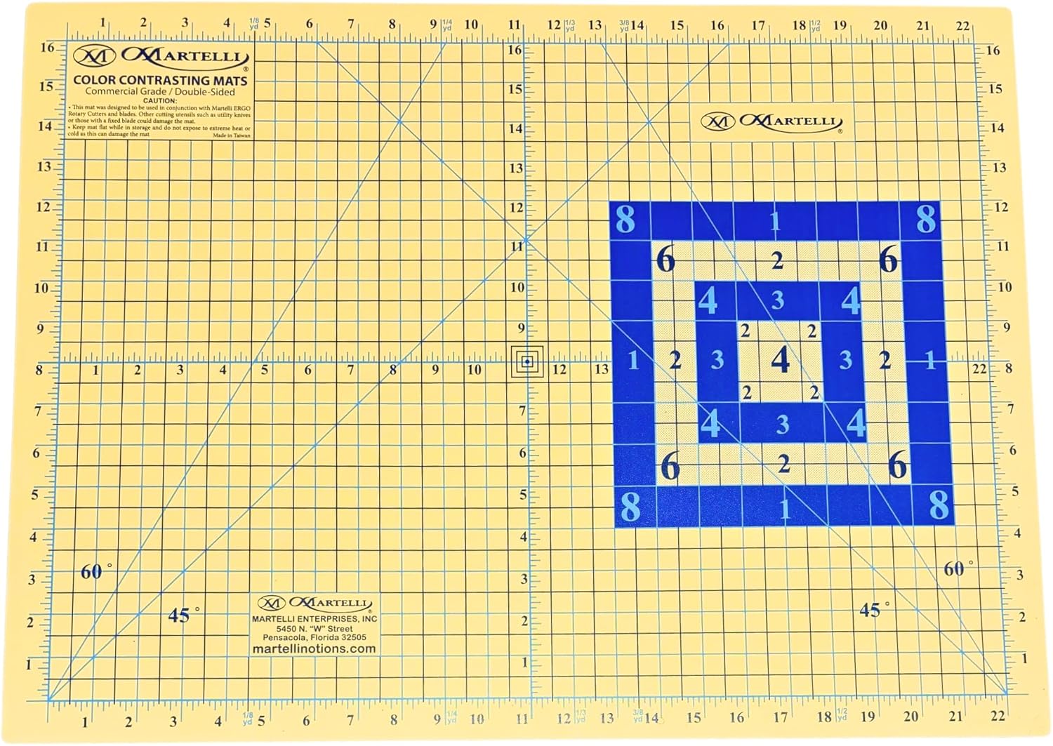 Martelli Color Contrasting Cutting Mat, 18 x 24 inches, Double-Sided Grid Lines, Self-Healing Surface for Quilting and Sewing