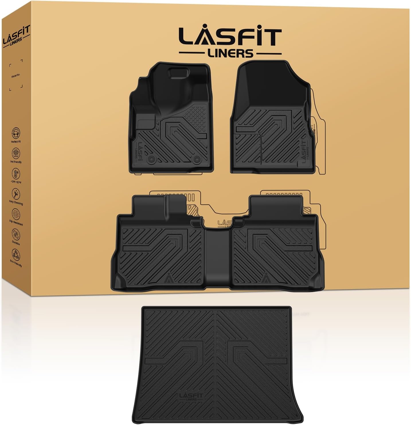 LASFIT Floor Mats & Cargo Liner for Chevrolet Chevy Equinox/GMC Terrain 2010-2017, All Weather TPE Custom Fit Floor Mats for Cars, Car Floor Mats Full Set for Equinox/Terrain Accessories, 4PCS