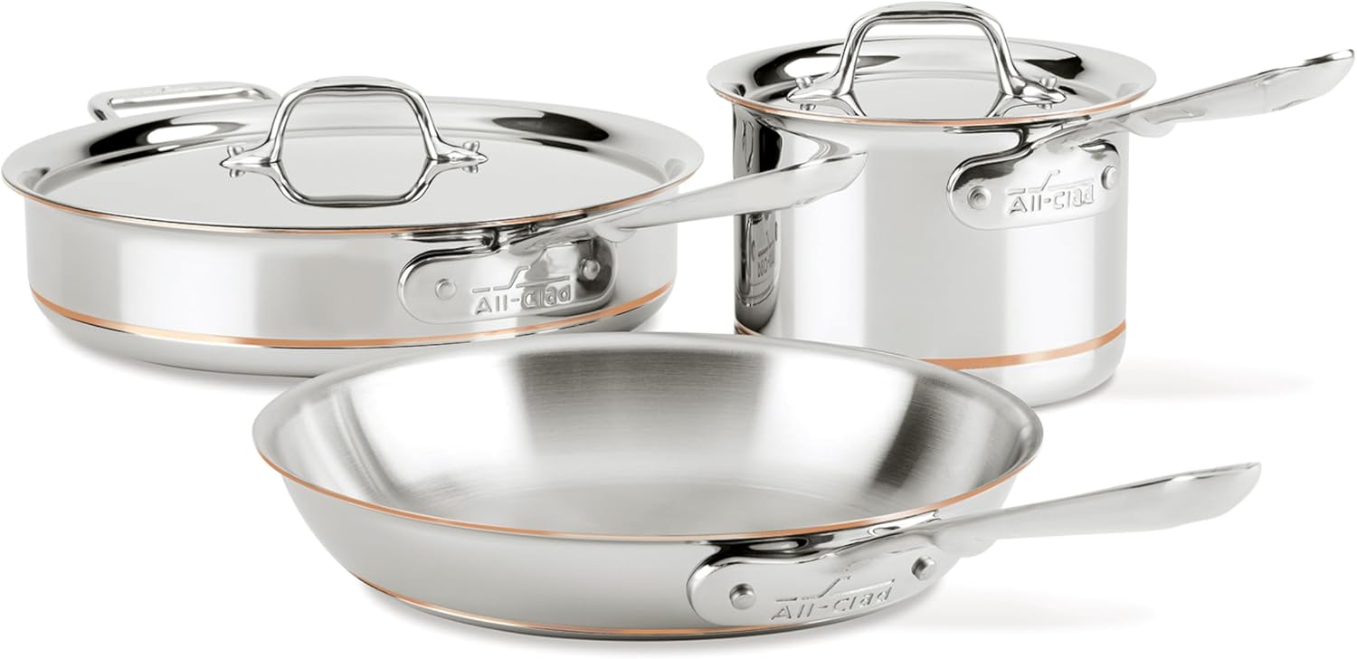 All-Clad Copper Core 5-Ply Stainless Steel Cookware Set, 5 Piece, Induction, Oven Broiler Safe 600F, Pots and Pans, Sauce Pan, Saute Pan, Cookware, Silver