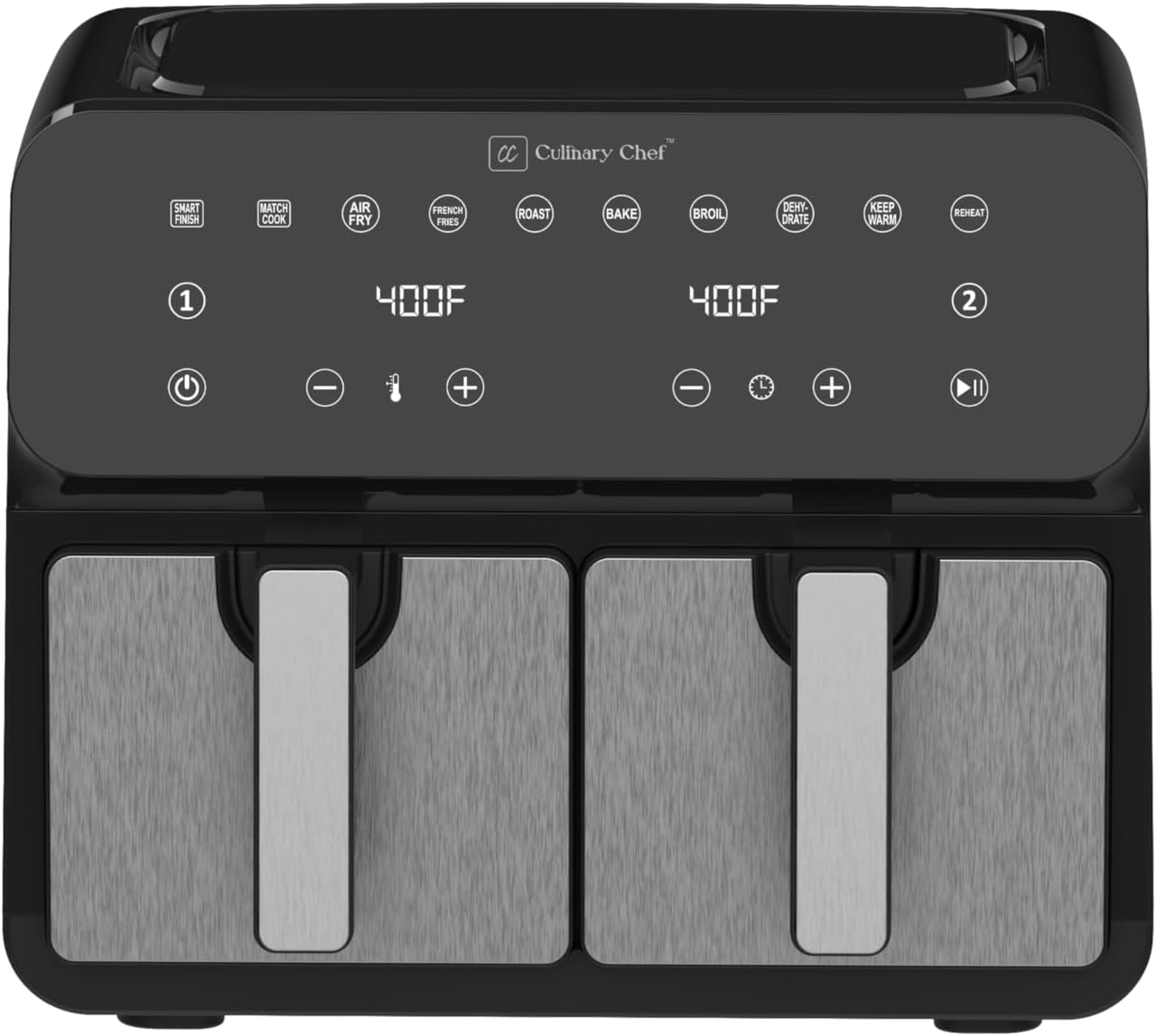 Culinary Chef 9.5-Quart Electric Air Fryer, Dual Basket (4.75qt*2), Adjustable Temperature, Touch Panel Control, One-Touch Cook Functions, and 360° Rapid Cooking, 1700 Watt Power