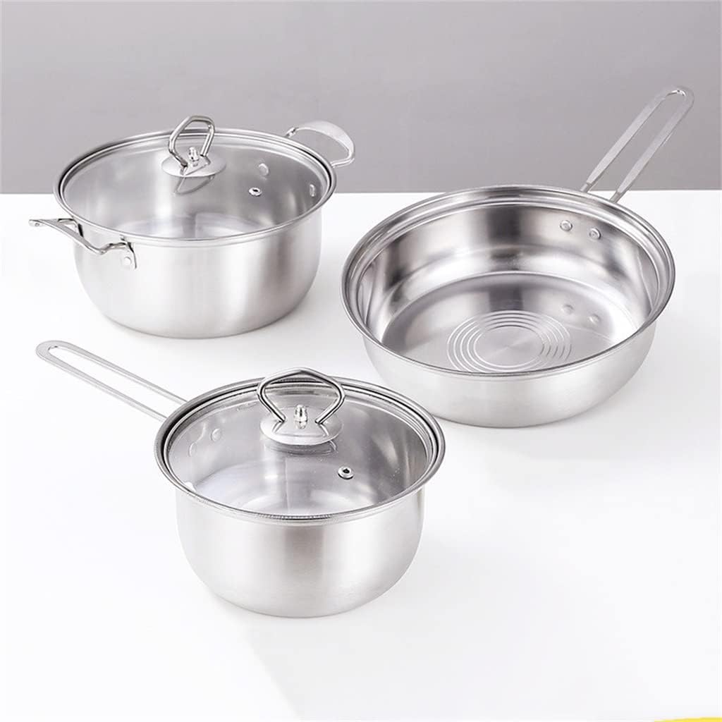 3 Pots And 5 Pieces Set Stainless Steel Pot Frying Pan Set Pressure Cooker Cooking Pot Milk Soup Pot Steam Cooker Kitchen Cooker