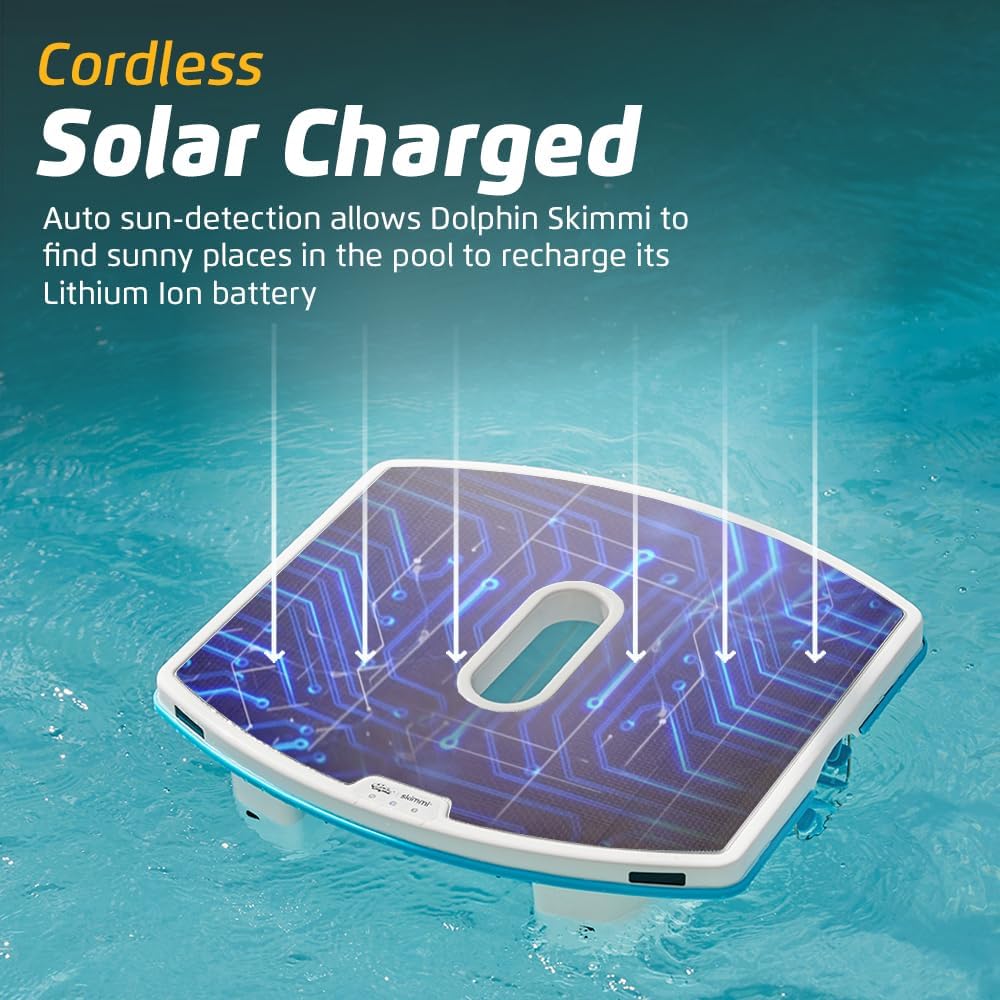 Dolphin Skimmi Automated Pool Skimmer WiFi, Cleans Water Surface with Smart Sensors Solar Charge