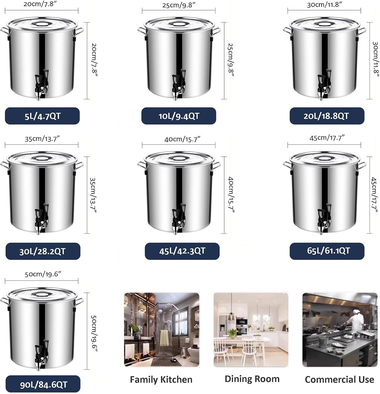 Thicken Milk Can with Tap and Lid Included, Home Brew Kettle Stock Pot with Spigot Spout, Stainless Steel Brewing Stock Pot for Home Outdoor Use(90L)