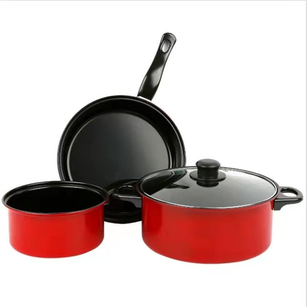3 Piece Nonstick Cookware Set Includes Milk Pot Stock Pot Frying Pan With 1 Glass Lid