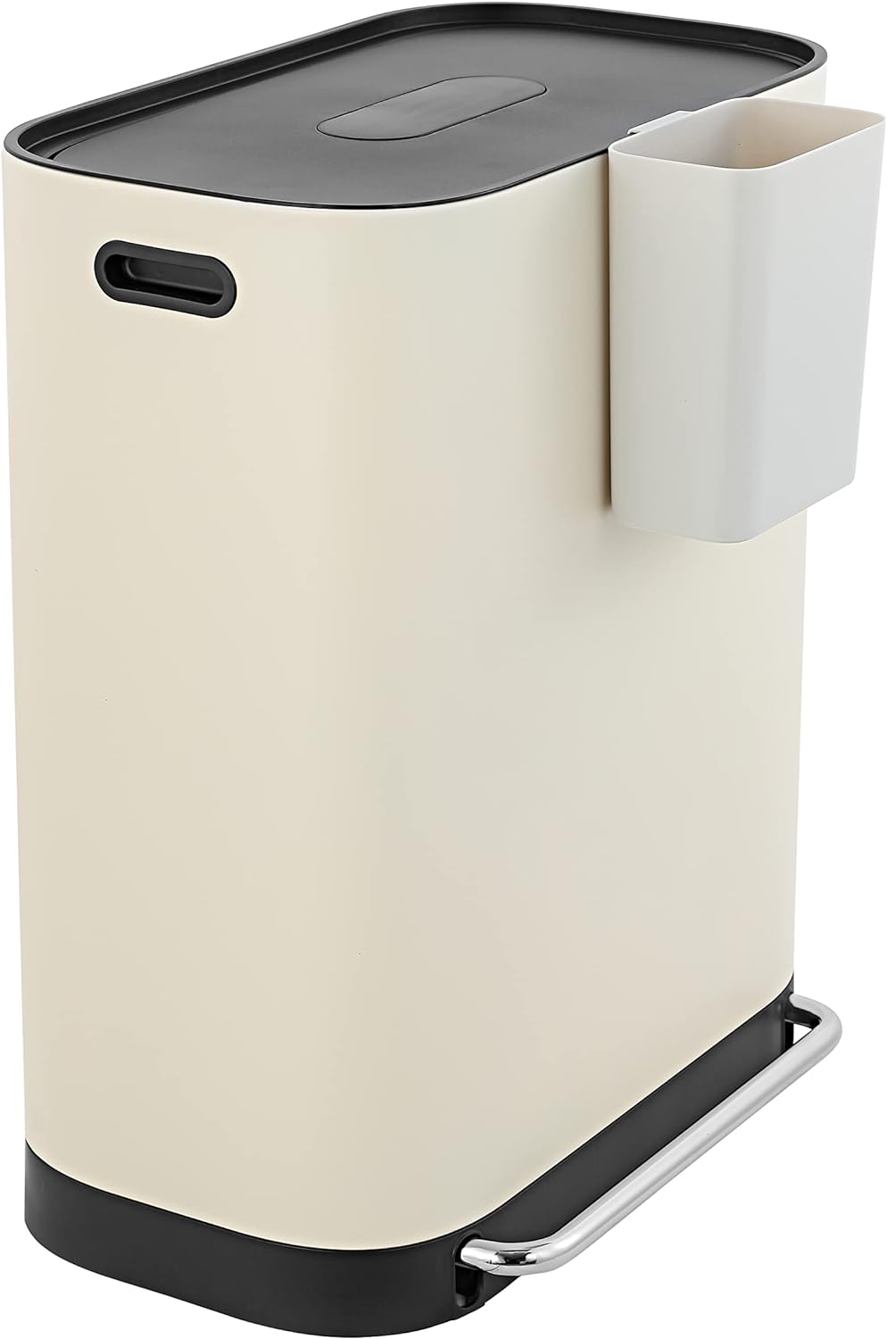 happimess HPM1014C Beni Kitchen 16-Gallon Double-Bucket Step-Open Trash Can with Soft-Close Lid, Modern, Minimalistic, Fingerprint Proof for Home, Kitchen, Laundry Room, Office, Bathroom, White