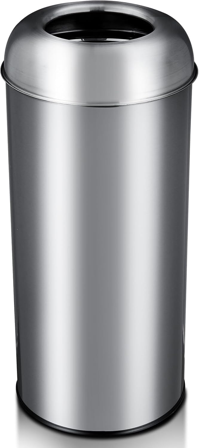 65L/17Gal Heavy Duty Open Top Commercial/Kitchen Trash Can, Fingerprint-Resistant Waste Bin for Office Bedroom Restaurant, Brushed Stainless Steel