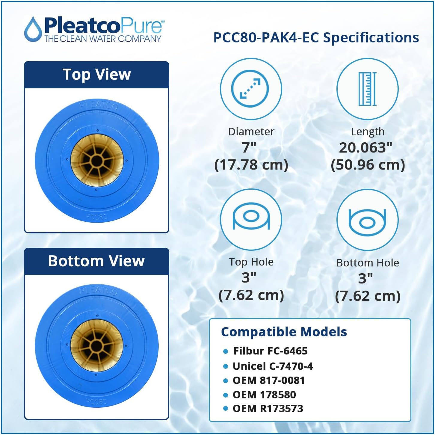 Pleatco Filtration PCC80-PAK4-EC Pool Filter Cartridge Replacement for Unicel: C-7470-4, Filbur: FC-6465, OEM Part Numbers: 817-0081, 178580, R173573