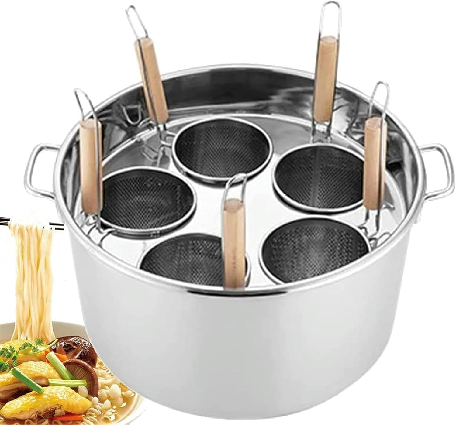 Cooking Pots,3/4/5 Holes Pasta Cooker Insert Set, Stainless Steel Pasta Pot/Stockpots Set with Insert Strainer Basket for Home Kitchen & Restaurant Cooking,3 Hole-One Color-5 Hole