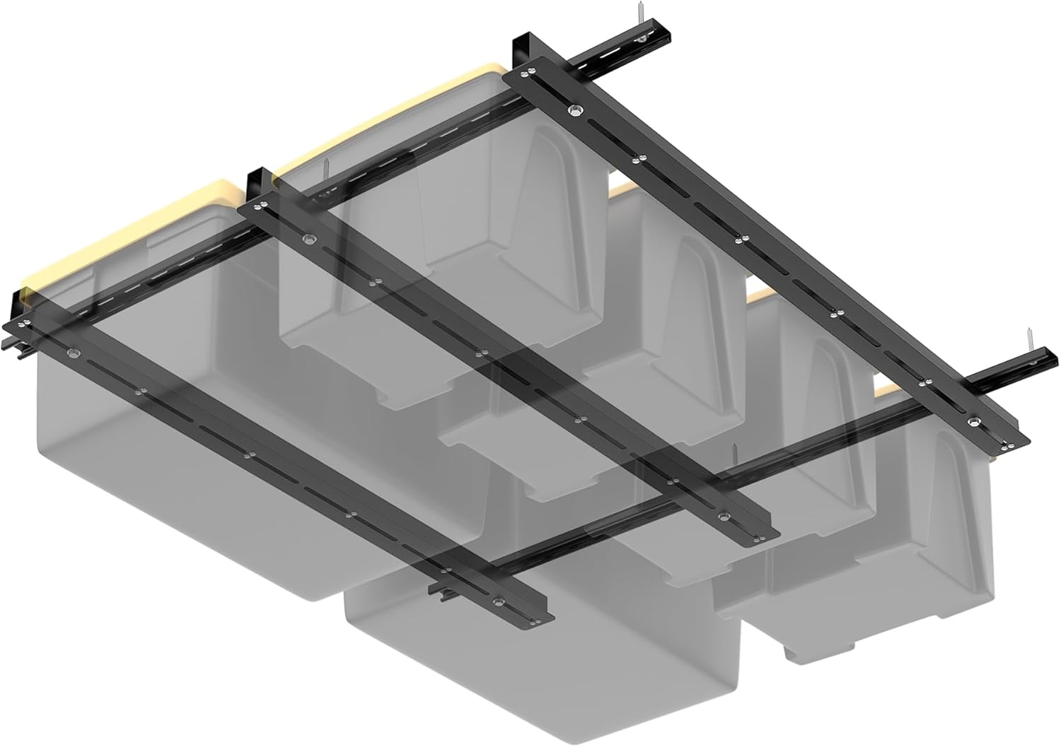 WALMANN Overhead Tote Storage Rail System, Garage Ceiling Bin Storage Rack Heavy Duty Adjustable Tote Slide Rails(White, Bins not Included)
