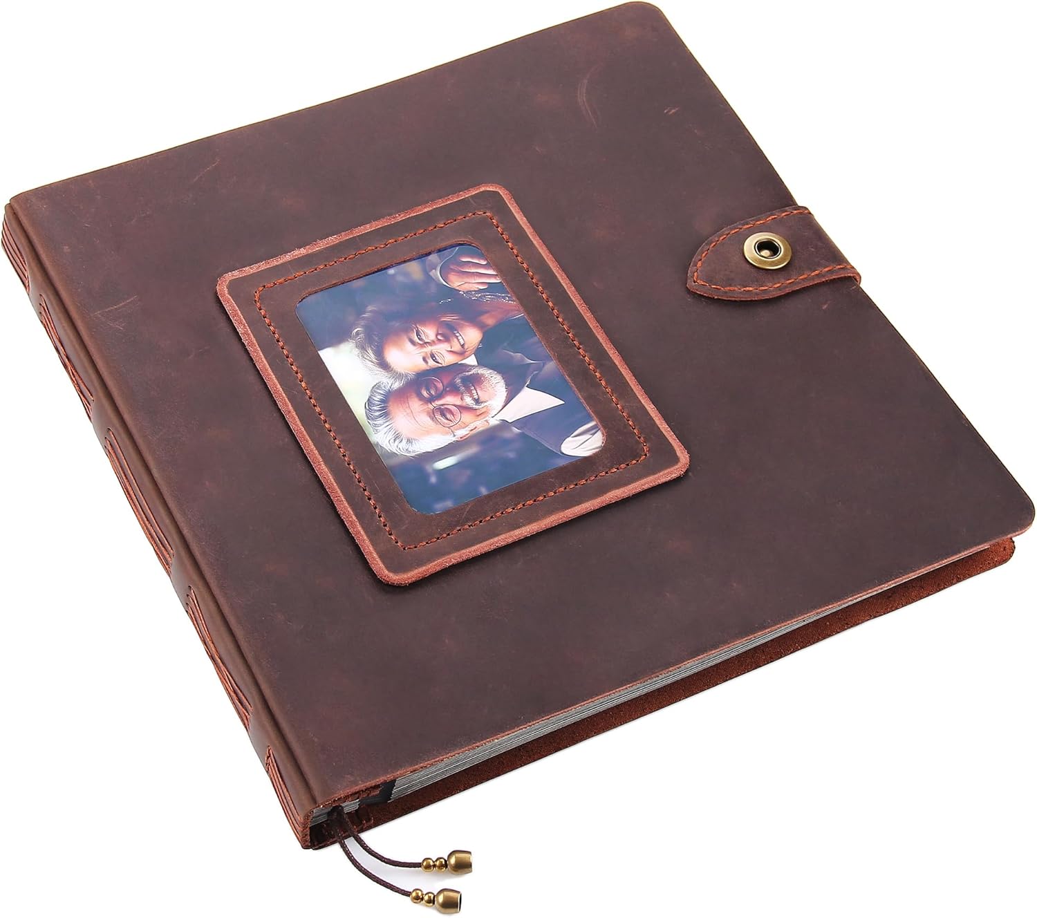 Leather photo Album Self Adhesive Pages, Handamde Leather Scrapbook Photo Album, Wedding Family Album, Holds 3x5, 4x6, 5x7, 6x8, 8x10 Photos - Coffee