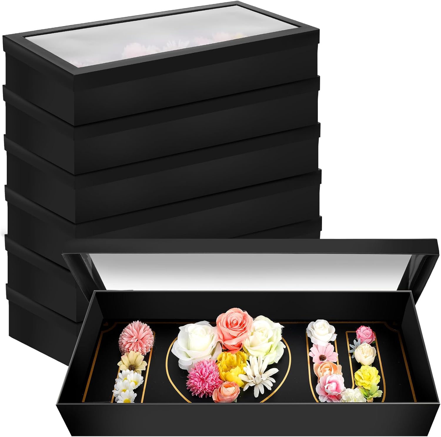 6 Pcs Father's Day Empty Fillable Flower Gift Boxes Dad Cardboard Letter Boxes with Clear Window Gift for Flower Wrapping DIY Arrangements(I Love U)