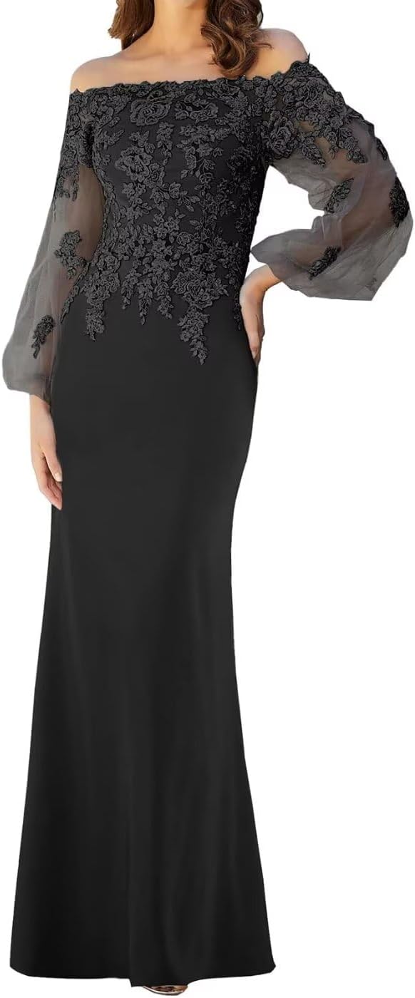 Mother of The Bride Dresses Long Sleeves Formal Evening Gowns Laces Appliques Off Shoulder Wedding Guests Party Dress