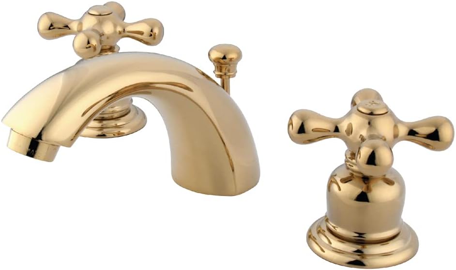 Kingston Brass KB942AX Victorian Mini Widespread Lavatory Faucet with Metal Cross Handle, Polished Brass