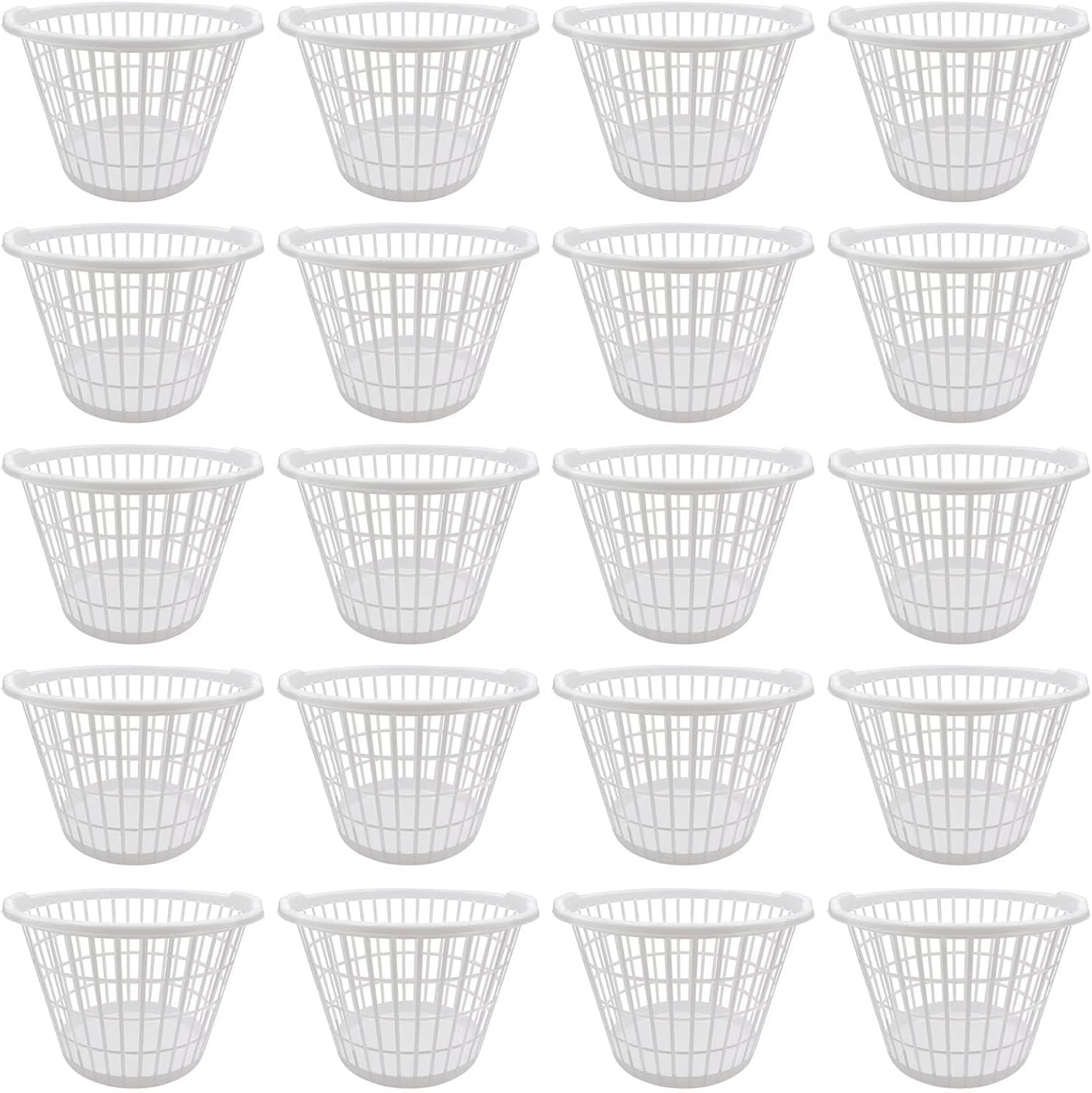 Evou Set of 20 Laundry Baskets Hampers (Several Colors) Lightweight Plastic, for Clothes, Towels, Storage of Kids & Baby Toys, Garden, 1 Bushel Capacity (White)