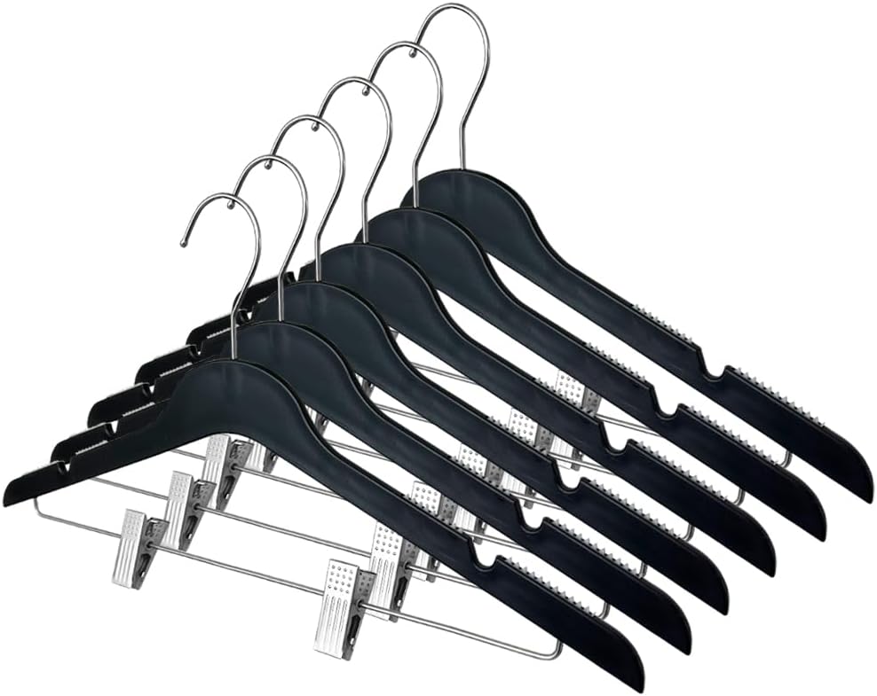 All Hung Up Hangers Slim Plastic Hangers with Clips (Black, 24pk)