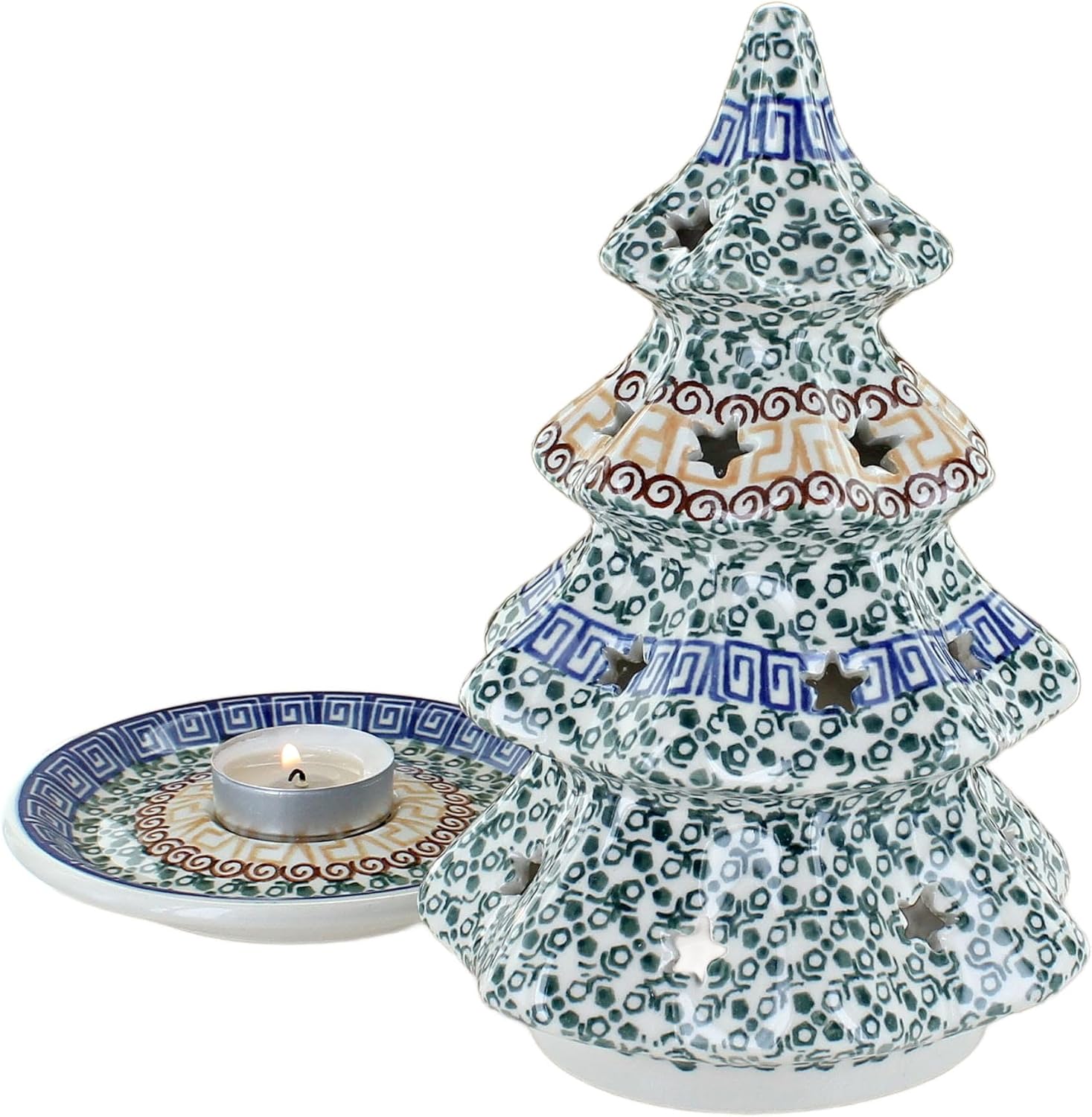 Blue Rose Polish Pottery - Brown Athena Large Christmas Tree Luminary - 8