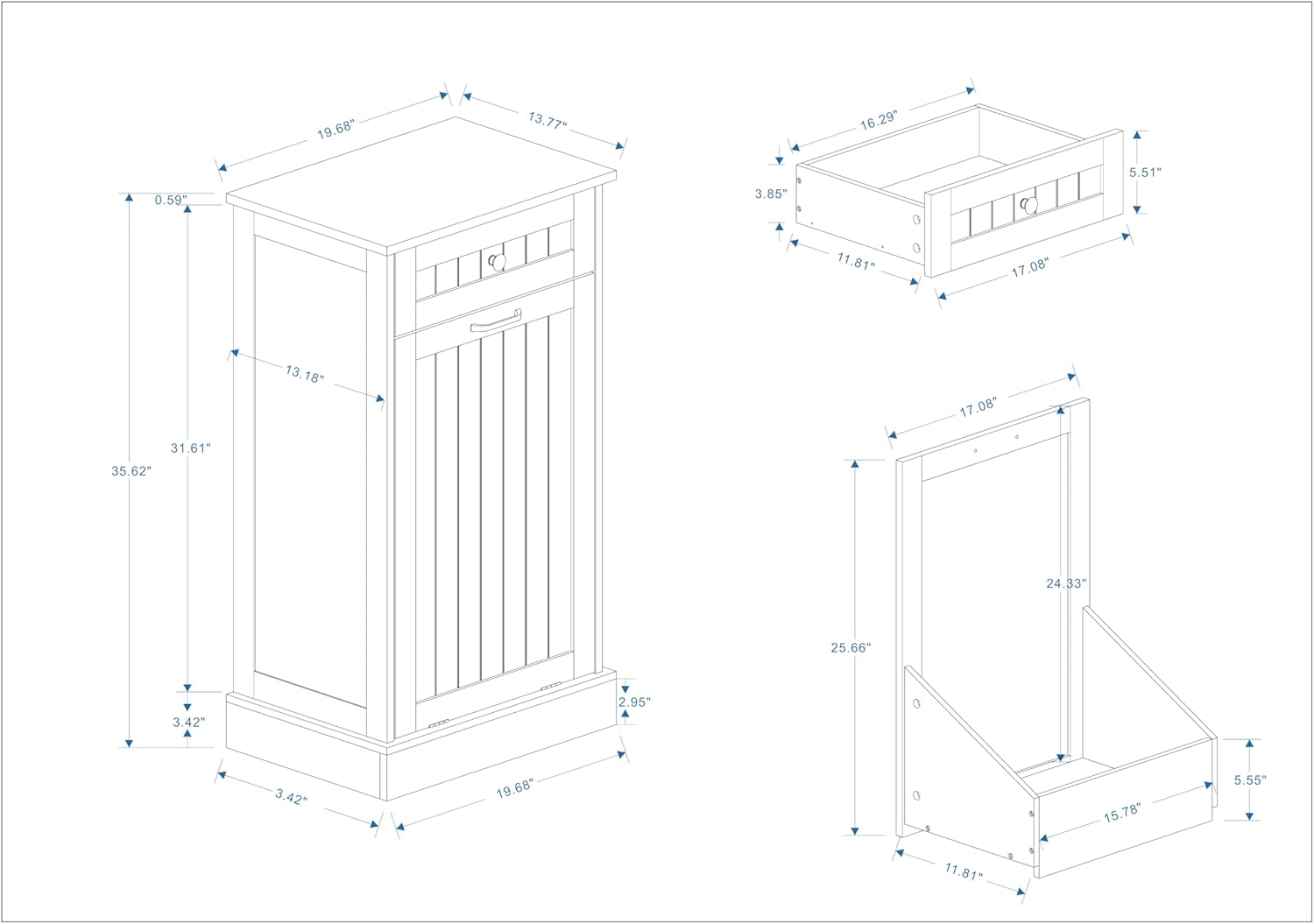 Ball & Cast Tilt-Out Trash Cabinet with One Drawer, Multifunctional White Hidden Garbage Can, Wooden Trash Can for Kitchen, Bathroom and Living Room, White