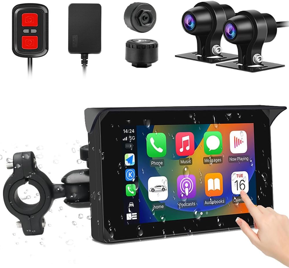 VSYSTO Wireless Carplay and Android Auto Motorcycle Dash Camera with 5