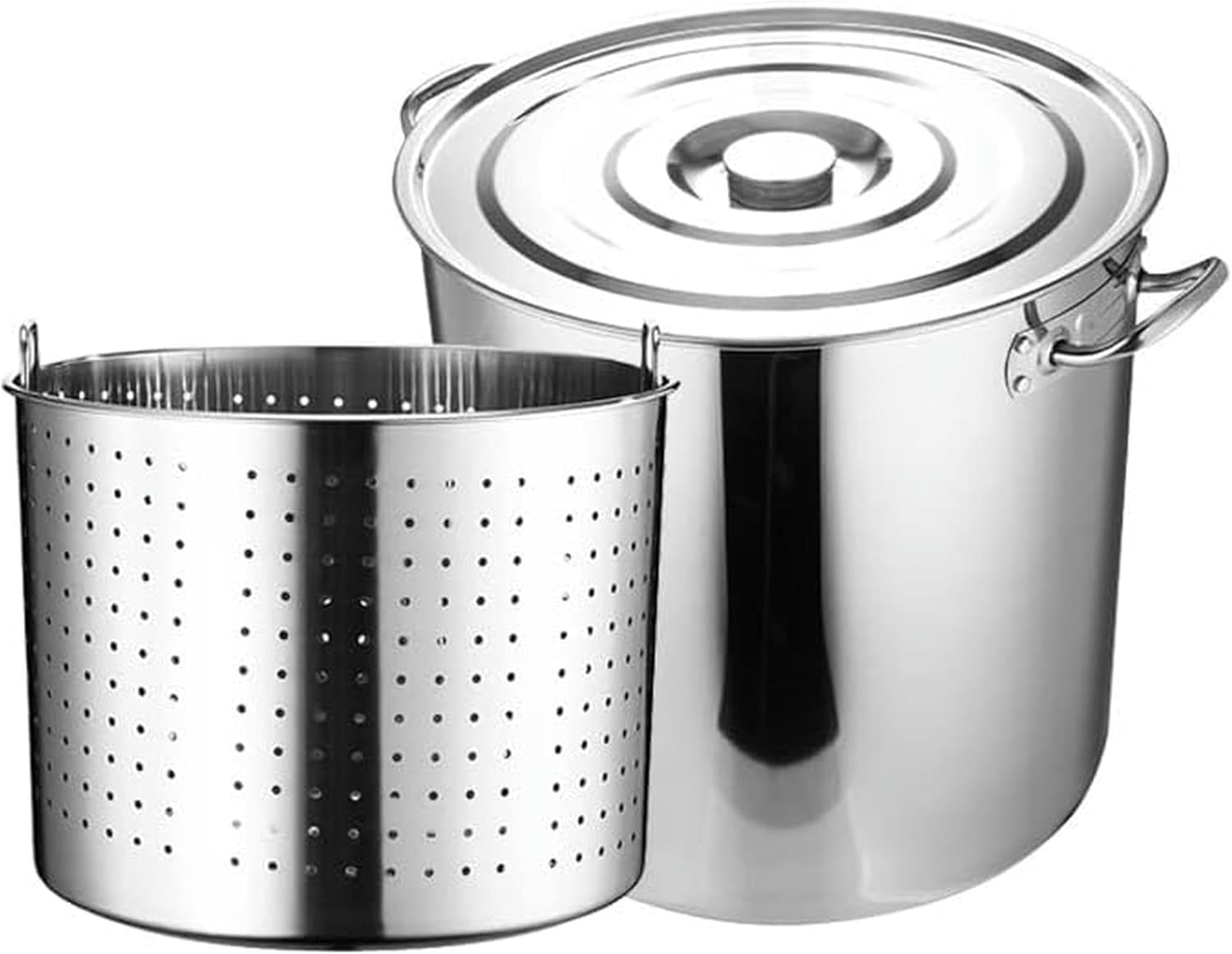 Large Crawfish Seafood Boil Pot with Drain Basket and Lid Stainless Steel Stock Pot Outdoor Turkey Fryer Pot Heavy Kettle Cookware for Boiling Lobster Crab,27Qt(45Qt)