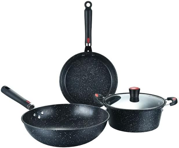 Easy to clean Household Cookware Set with Medical Stone Nonstick Three Piece Wok Saucepan Kitchen