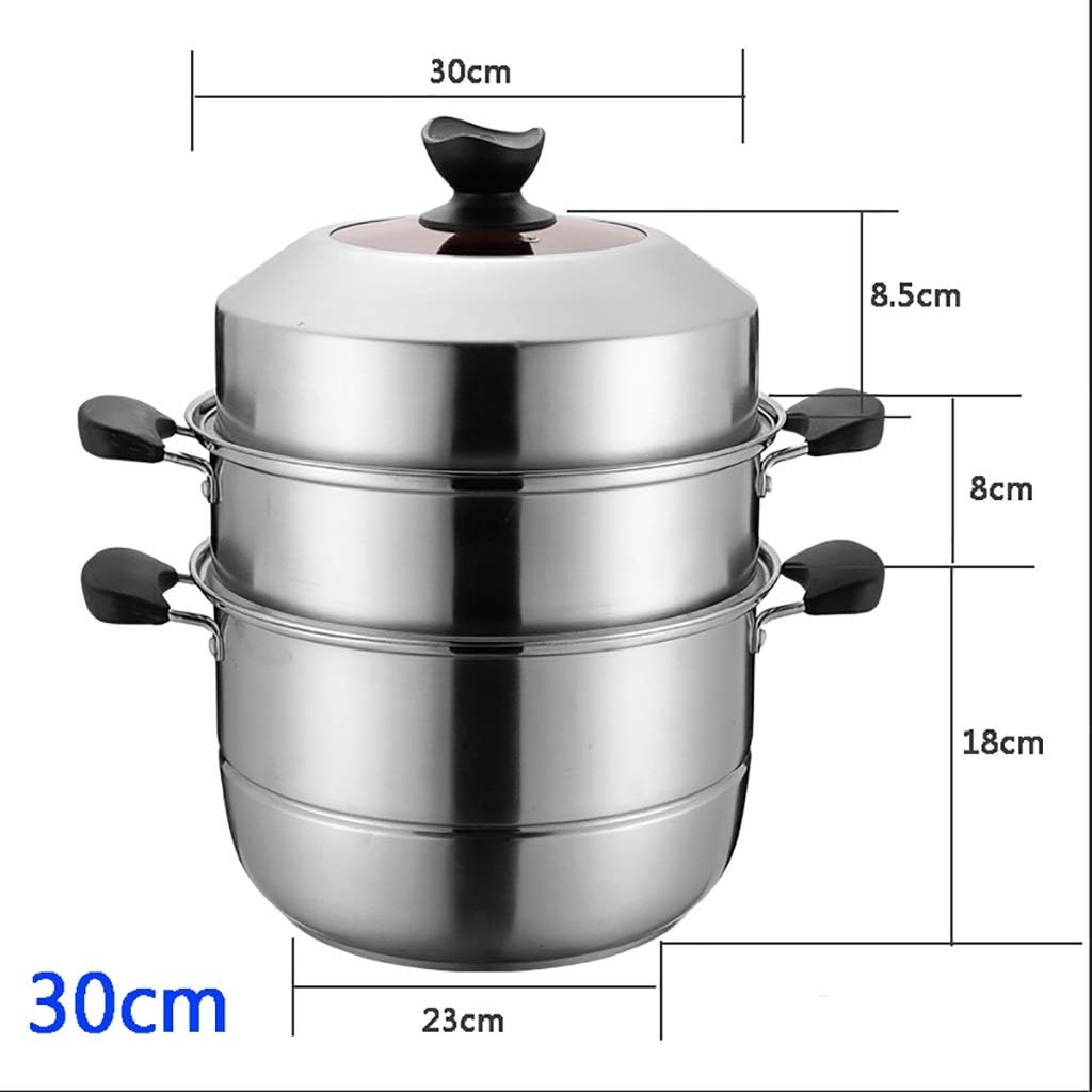 201 Stainless Steel Steamer Soup Pot 3-Layer Household with Steamer Thickened Suitable for Stove/Induction Cooker Suitable for 3-11 People/30Cm (32cm