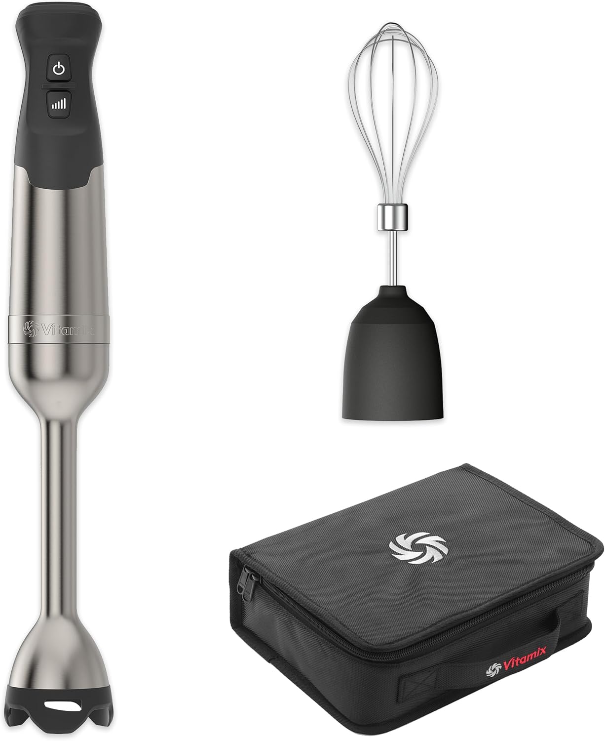 Vitamix 5-Speed Immersion Blender 3-Piece Bundle with Whisk Attachment and Storage Case, Professional-Grade Hand Blender with 625-Watt Motor and Stainless-Steel Blade, Stainless Steel/Black