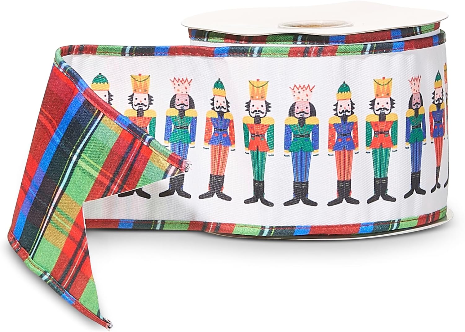 RAZ Imports Nutcracker Plaid Ribbon, 4 Inch Width, 10 Yards, Wired Edge, Double-Sided Design