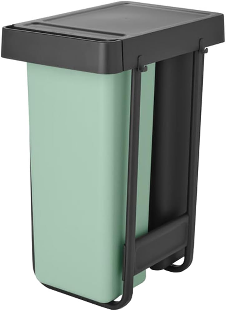 Brabantia Sort & Go Pull Out Trash Can | 2 x 8 Gal Built-in Under Kitchen Sink Cabinet Garbage Can | Integrated Double Sliding Recycling Unit, Smooth Rails, Removable Buckets | Gray & Green