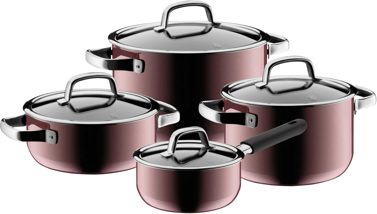 WMF Fusiontec Mineral Cookware Set 4PC with Glass Lid Rose Quartz. Mineral Cooking Sets.