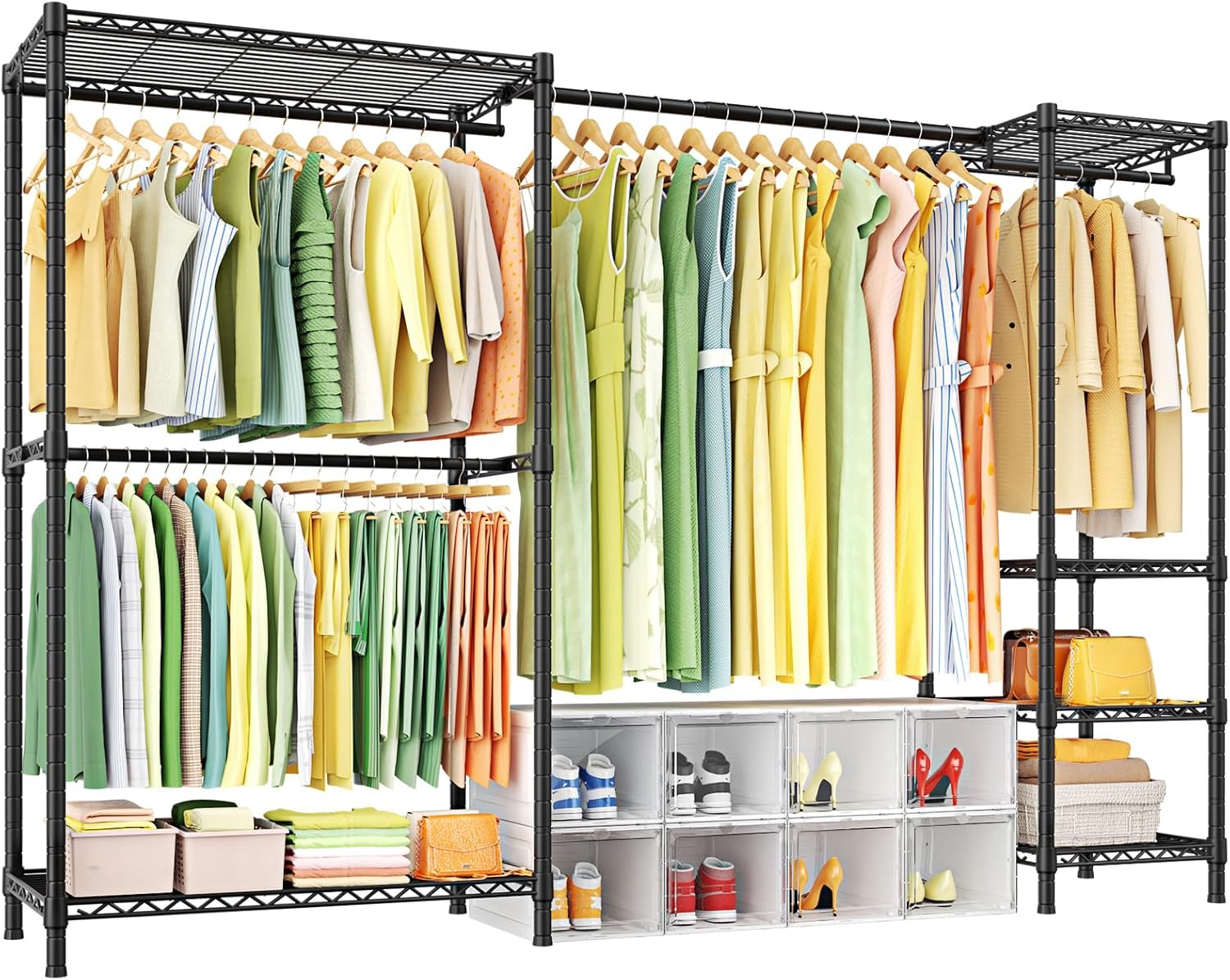 Ulif E10 Clothes Rack（With Stretchable Hanger Rod）Freestanding Clothing Racks for Hanging Clothes，Adjustable Closet Organizer System，Portable Garment Rack 73-97