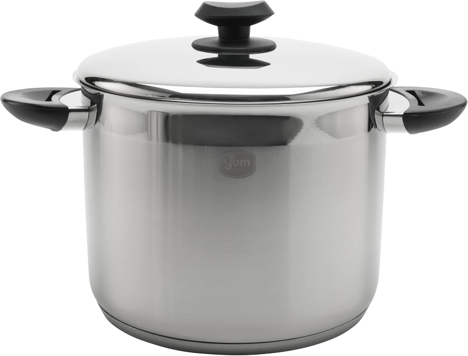 YBM HOME Professional Chef’s 18/10 Stainless Steel Stock Pot Covered Tri-Ply Capsule Base with Bakelite Handle, Terrific Mirror Silver, Induction Compatible, 12 Quart - Silver