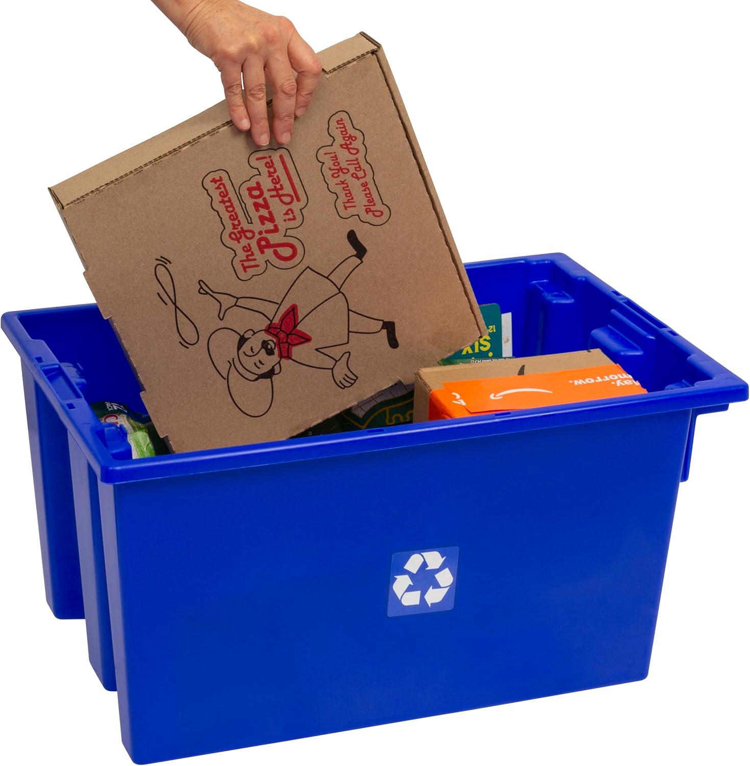 3-Pack Commercial Industrial Heavy Duty Stackable Large Capacity Recycling Bin Box Containers, 13 Gallon 23-1/2-Inch x 15-1/2-Inch x 12-Inch, Blue