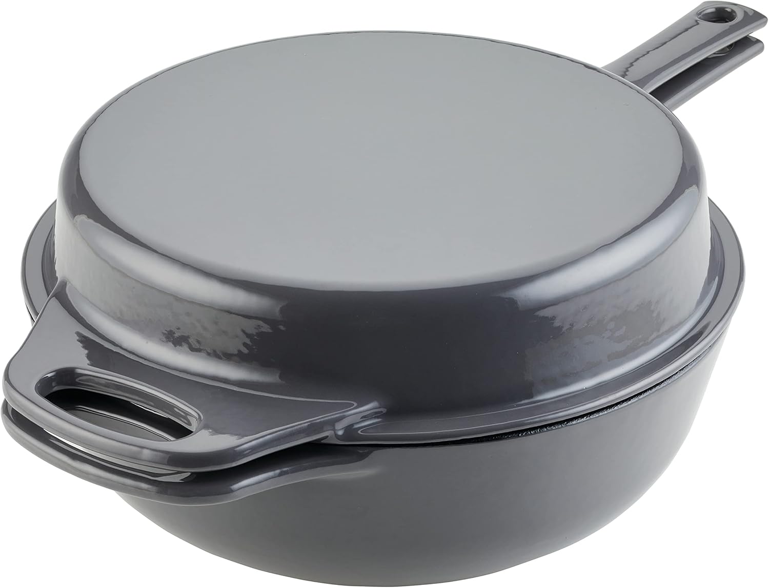 Rachael Ray Enameled Cast Iron 3-in-1 Dutch Oven with Skillet/Saute Combo, 4 Quart, Gray