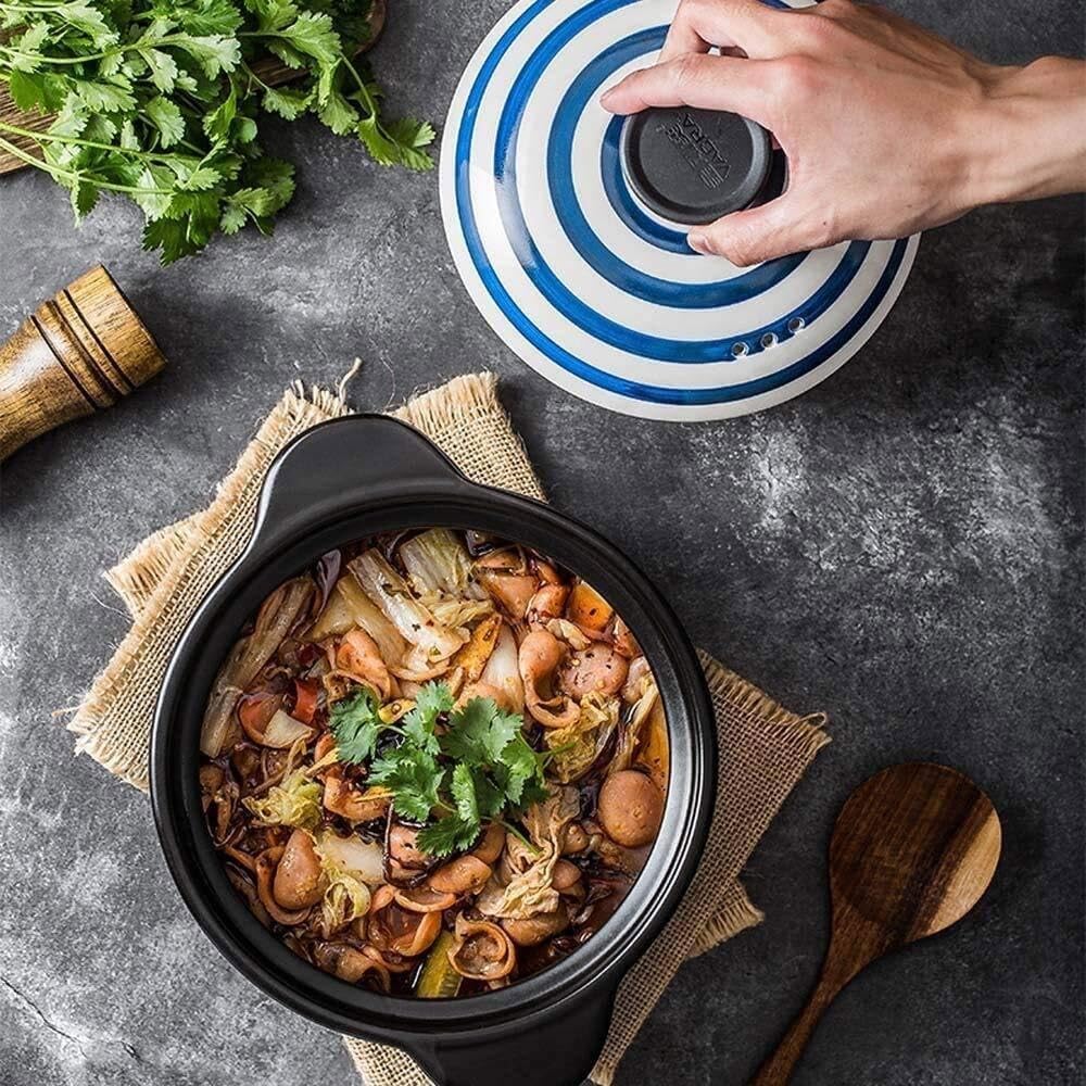 Japanese Ceramic Casserole Pot with Lid, 2.8L–4.3L Clay Cooking Pot, Heat-Resistant Stockpot for Soup & Stew(2.8L)