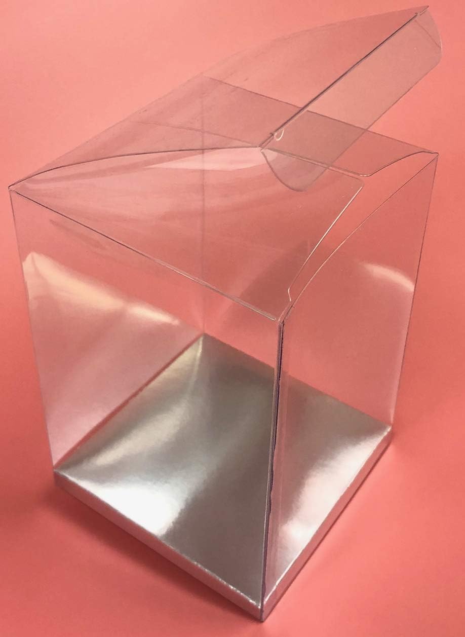 72 PCS 5 x 5 x 7 w/Silver Card Bottom, Clear Plastic PVC Boxes for Party Favor Wedding Favor, retail products packaging and display