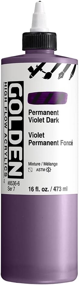 High Flow Acrylics by GOLDEN, Permanent Violet Dark, 16 fl. oz. Bottle, Professional Acrylic Paint, Semi-Transparent
