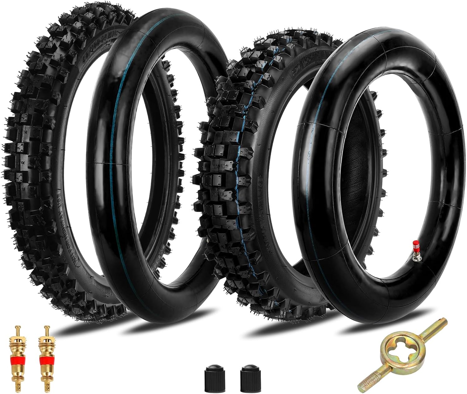 FVRITO 60/100-14 2.50-14 + 80/100-12 3.00-12 Tire and Inner Tube for 90cc 110cc 125cc SSR CRF XR70 CR60R KLX110 KX60 DRZ DS80 JR80 PW80 TTR90 YZ60 65SX Off Road Motocross Pit Dirt Bike
