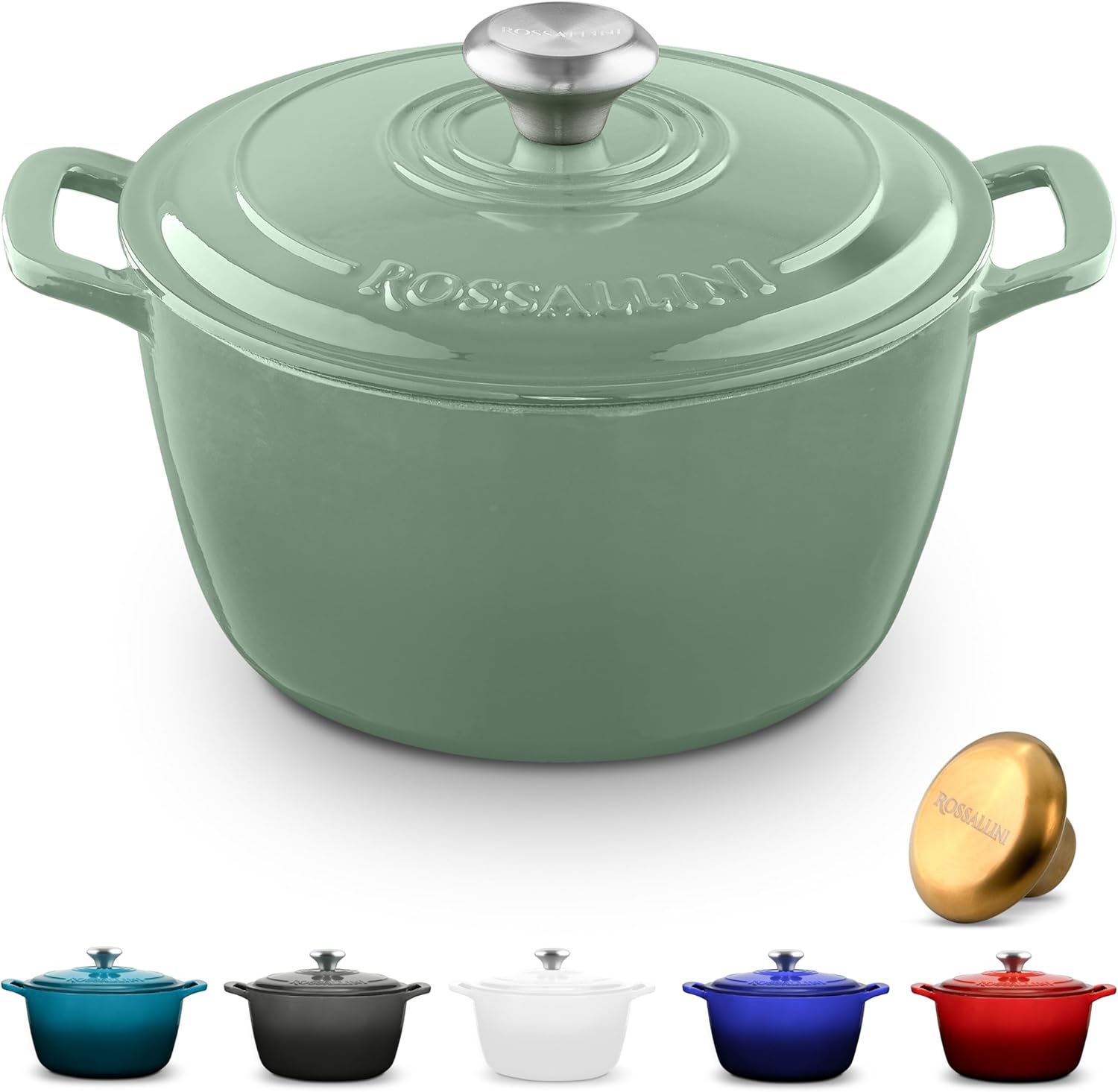 Signature Enameled Cast Iron Dutch Oven, Non-Stick Serving Pot with Tight Fitting Lid for Perfect Roasting, Baking, Sauteing, and Bread Making | 3.5Q (3.3L) - Sage