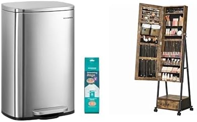 SONGMICS 13 Gallon (50 L) Trash Can, Jewelry Cabinet Floor Standing, ULTB050E01 and UJJC004X01