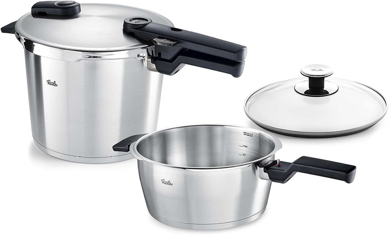 Fissler Vitaquick Premium 3 Piece Set, 3.7 Quart and 6.3 Quart Pressure Cooker with Glass Lid
