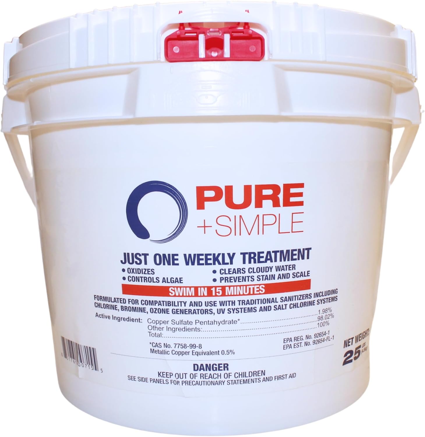 Pure + Simple | All-in-One Weekly Pool Treatment |Clarifier for Swimming Pools with Copper-Based Formula | Ideal for Above Ground and Inground Use - 25 lbs